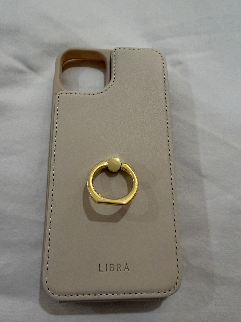 Libra Beige iPhone 14 Pro Case with Gold Ring Grip